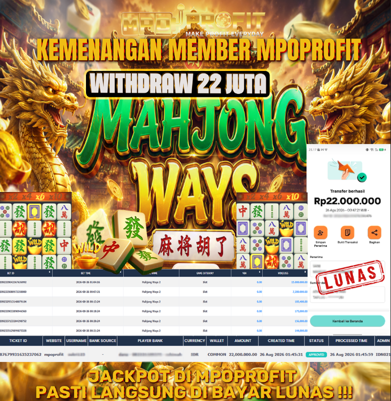 MPOPROFIT JACKPOT PGSOFT! KEMENANGAN MURNI DI (MAHJONG WAHY 2 TOTAL 22.000.000,- LUNAS)